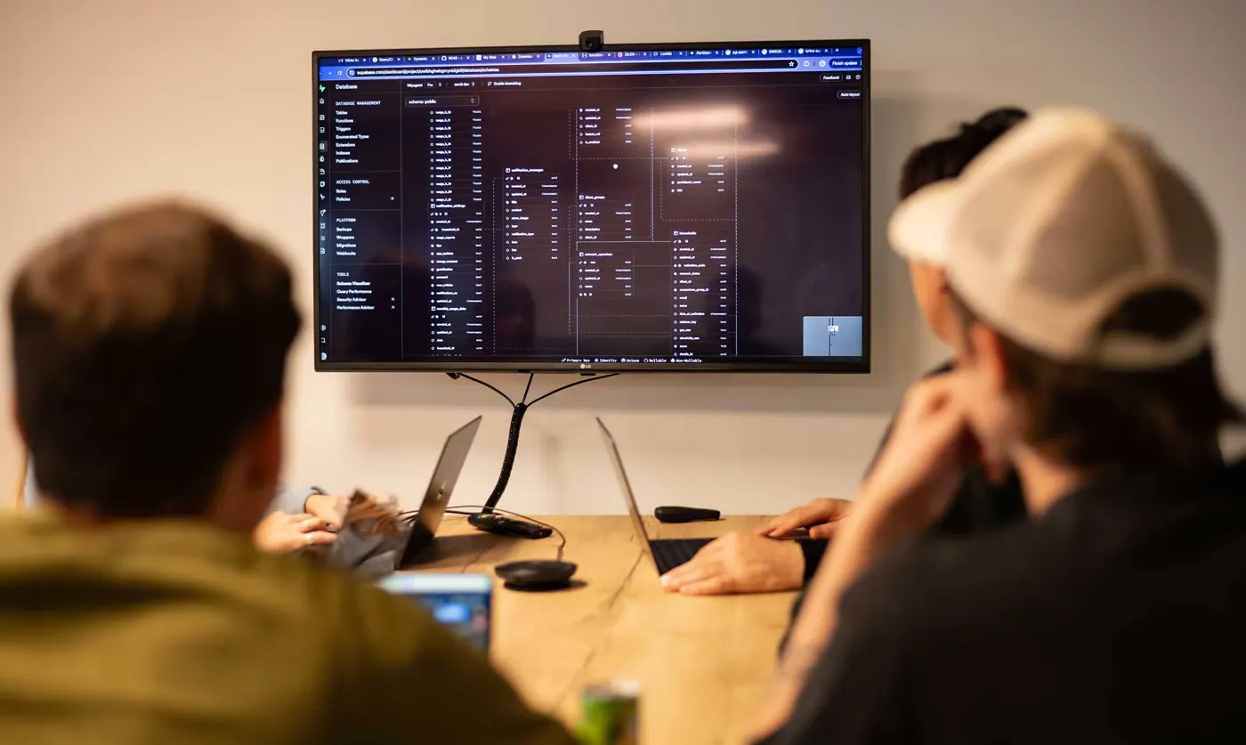 An engineer reviewing a database schema with a client team